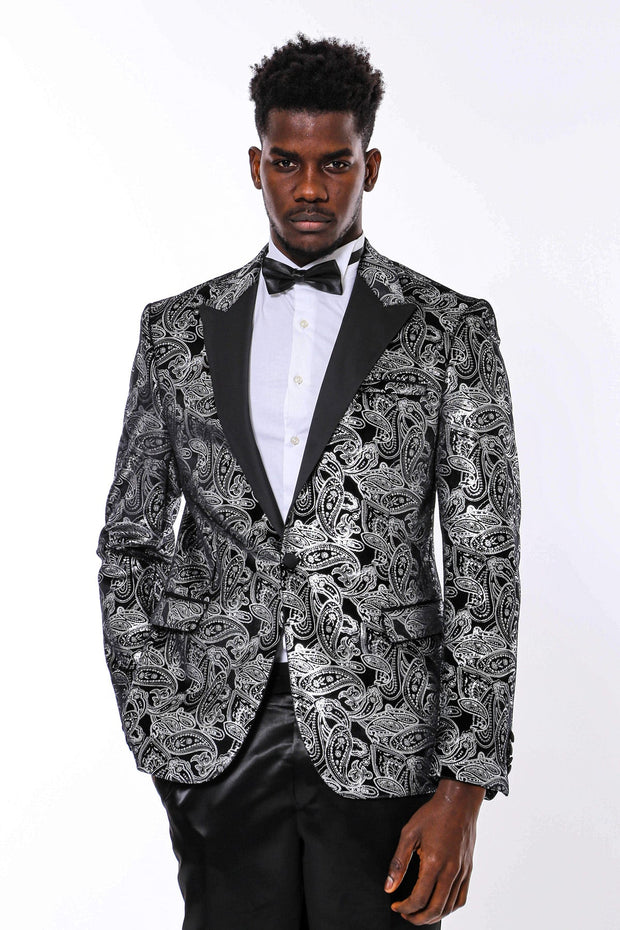 Gold Patterned Over Grey Men Prom Blazer - Wessi