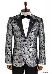 Gold Patterned Over Grey Men Prom Blazer - Wessi