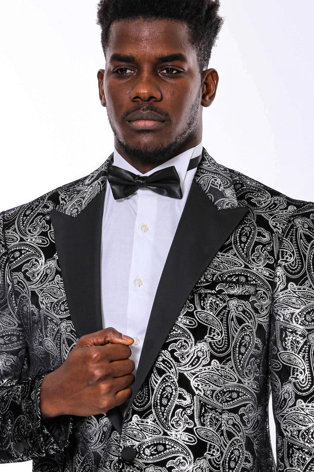 Gold Patterned Over Grey Men Prom Blazer - Wessi