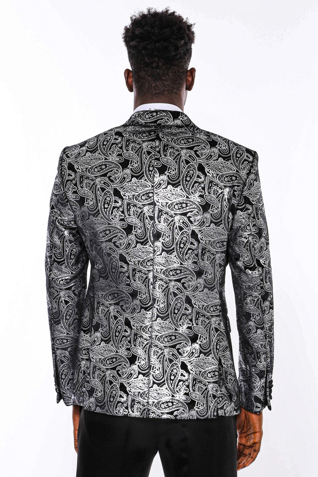 Gold Patterned Over Grey Men Prom Blazer - Wessi