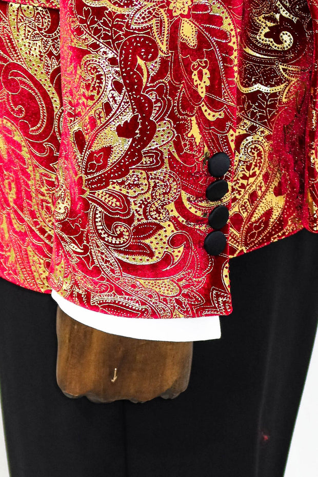 Gold Patterned Over Red Men Prom Blazer - Wessi