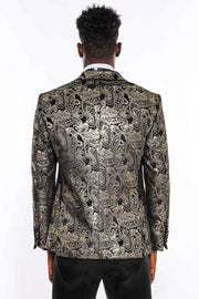 Slim Fit Gold Paisley Patterned Black Men Tuxedo Blazer - Wessi