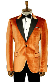 Velvet Slim Fit Single Button Tan Men Prom Blazer