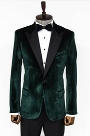 Slim Fit Peak Lapel Velvet Dark Green Men Prom Blazer