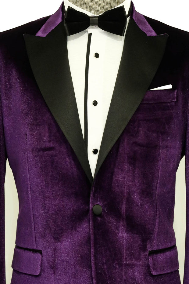 Velvet Slim Fit Single Button Purple Men Prom Blazer