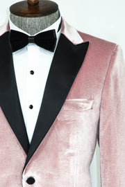 Slim Fit Peak Lapel Velvet Pink Men Prom Blazer