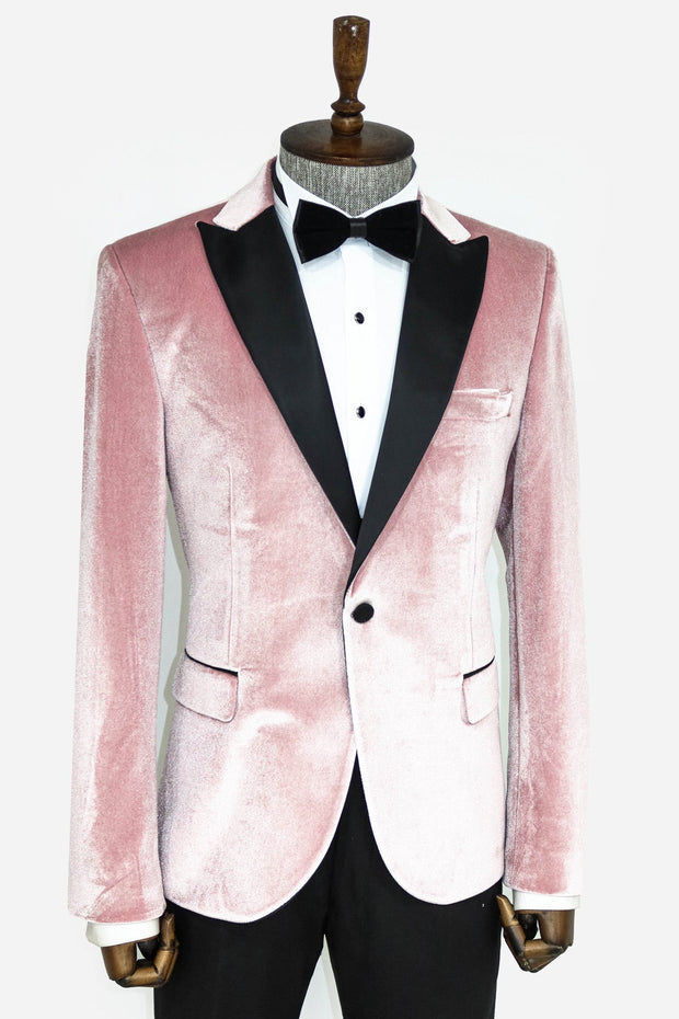 Slim Fit Peak Lapel Velvet Pink Men Prom Blazer