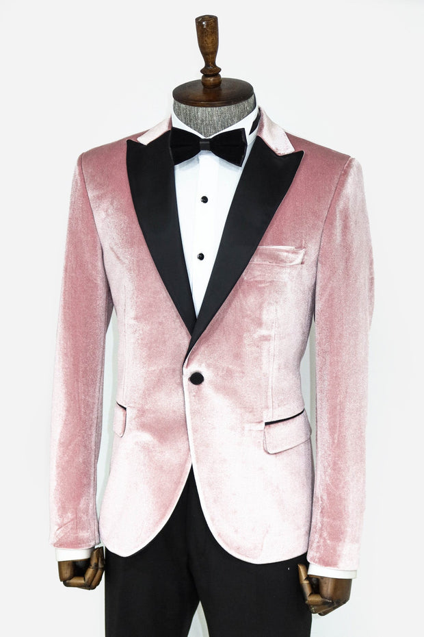 Slim Fit Peak Lapel Velvet Pink Men Prom Blazer