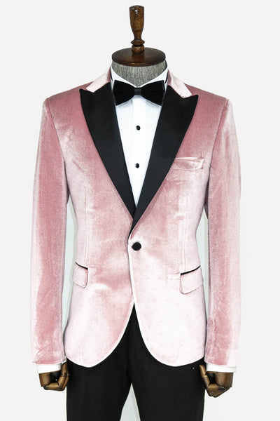 Slim Fit Peak Lapel Velvet Pink Men Prom Blazer