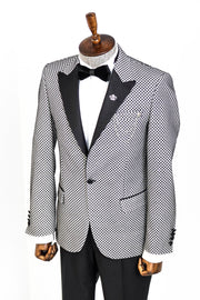 Black Patterned Over White Men Prom Blazer - Wessi