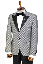 Black Patterned Over White Men Prom Blazer - Wessi