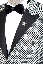 Black Patterned Over White Men Prom Blazer - Wessi