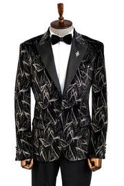 Glittery Slim Fit Black Men Prom Blazer - Wessi