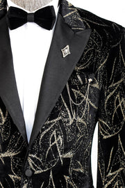 Glittery Slim Fit Black Men Prom Blazer - Wessi