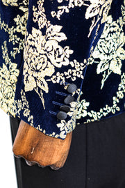 Gold Floral Patterned Navy Blue Men Prom Blazer - Wessi