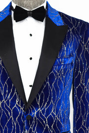 Silver Patterned Blue Men Prom Blazer - Wessi