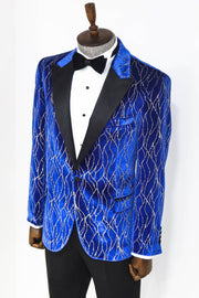 Silver Patterned Blue Men Prom Blazer - Wessi