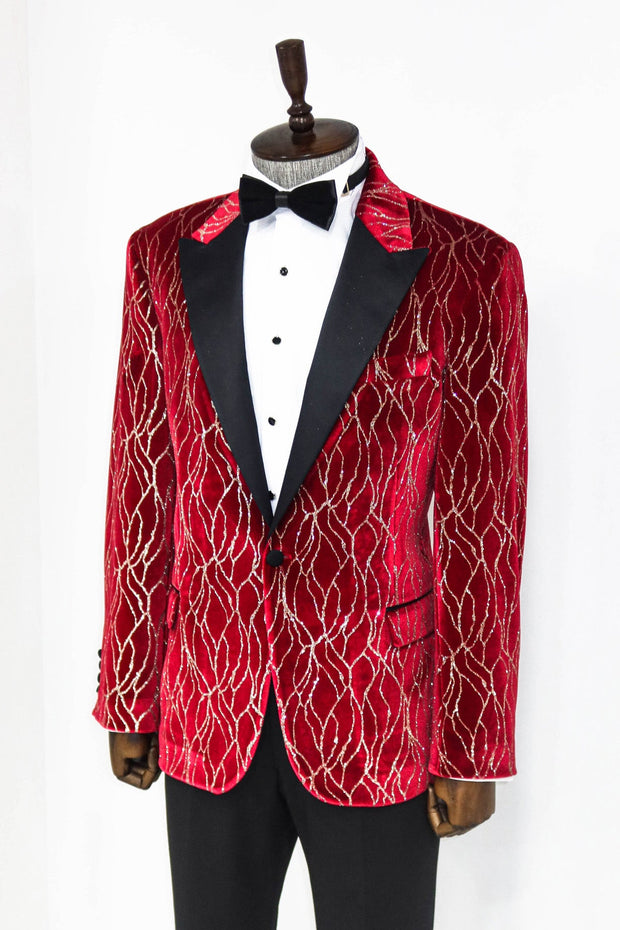 Silver Patterned Burgundy Men Prom Blazer - Wessi