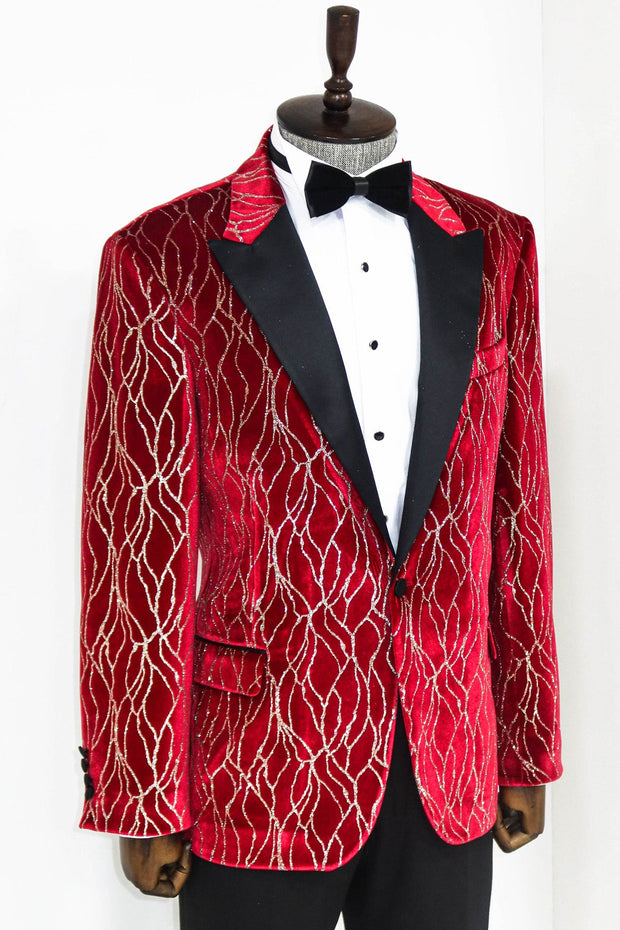 Silver Patterned Burgundy Men Prom Blazer - Wessi