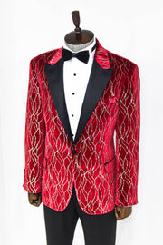 Silver Patterned Burgundy Men Prom Blazer - Wessi