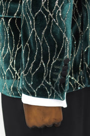 Patterned Dark Green Men Prom Blazer - Wessi