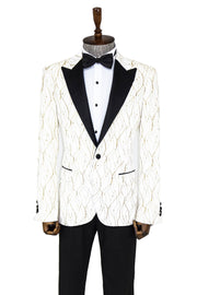 Silver Patterned White Men Prom Blazer - Wessi