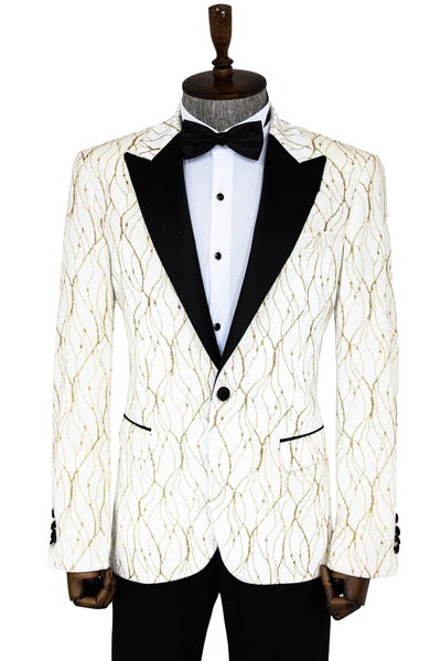 Silver Patterned White Men Prom Blazer - Wessi