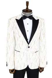 Silver Patterned White Men Prom Blazer - Wessi