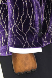 Gold Patterned Purple Men Prom Blazer - Wessi