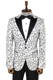 Slim Fit Black Patterned Grey Men Prom Blazer - Wessi