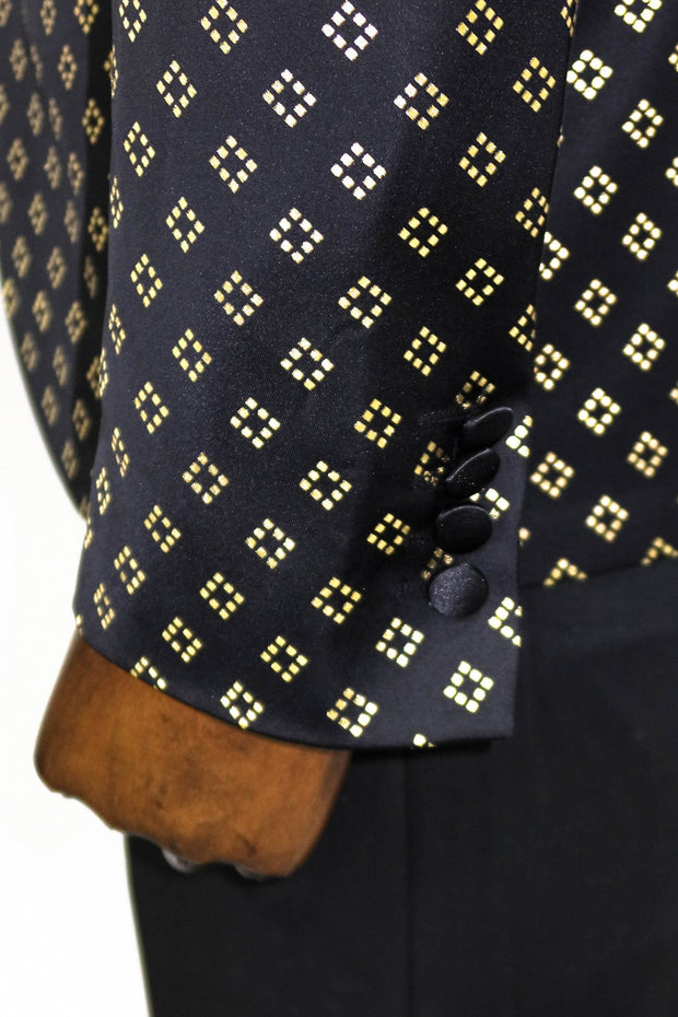 Gold Diamond Pattern Over Black Tuxedo Blazer - Wessi