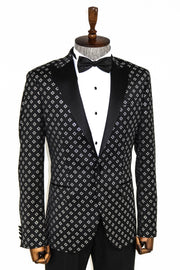 Silver Diamond Pattern Over Black Men Prom Blazer - Wessi