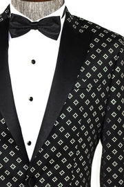 Silver Diamond Pattern Over Black Men Prom Blazer - Wessi