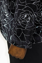 Silver Rose Patterned Over Black Men Prom Blazer - Wessi