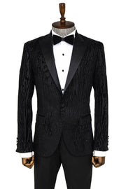 Slim Fit Zebra Patterned Black Prom Blazer - Wessi