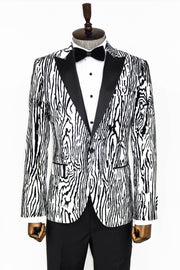 Slim Fit Zebra Patterned White Men Prom Blazer - Wessi