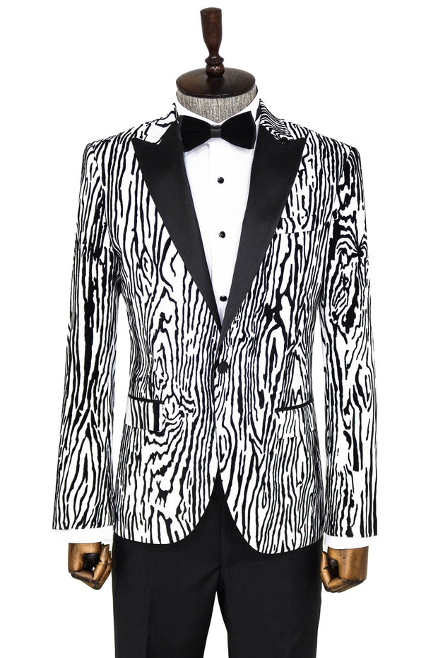 Slim Fit Zebra Patterned White Men Prom Blazer - Wessi