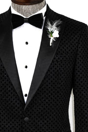 Sequin Dot Patterned Black Men Prom Blazer - Wessi