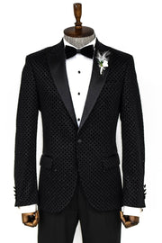 Sequin Dot Patterned Black Men Prom Blazer - Wessi