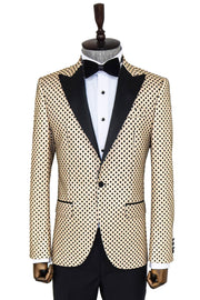 Sequin Dot Patterned Cream Men Prom Blazer - Wessi