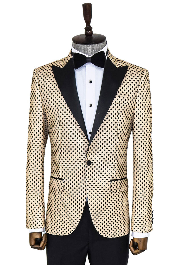 Sequin Dot Patterned Cream Men Prom Blazer - Wessi