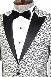 Shiny Patterned White Men Prom Blazer - Wessi