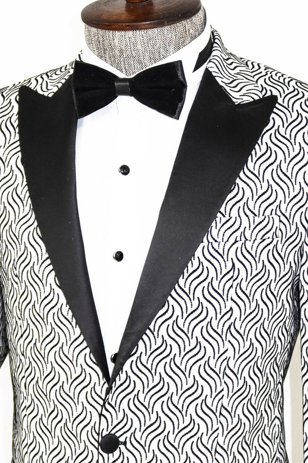 Shiny Patterned White Men Prom Blazer - Wessi