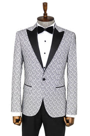 Shiny Patterned White Men Prom Blazer - Wessi