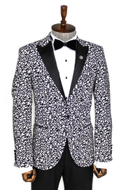 Scroll Patterned White Men Prom Blazer - Wessi