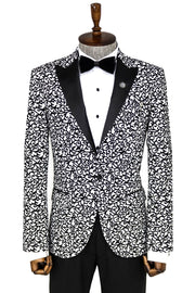 Scroll Patterned White Men Prom Blazer - Wessi