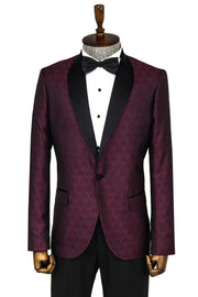 Pentagon Patterned Shawl Lapel Burgundy Men Prom Blazer - Wessi