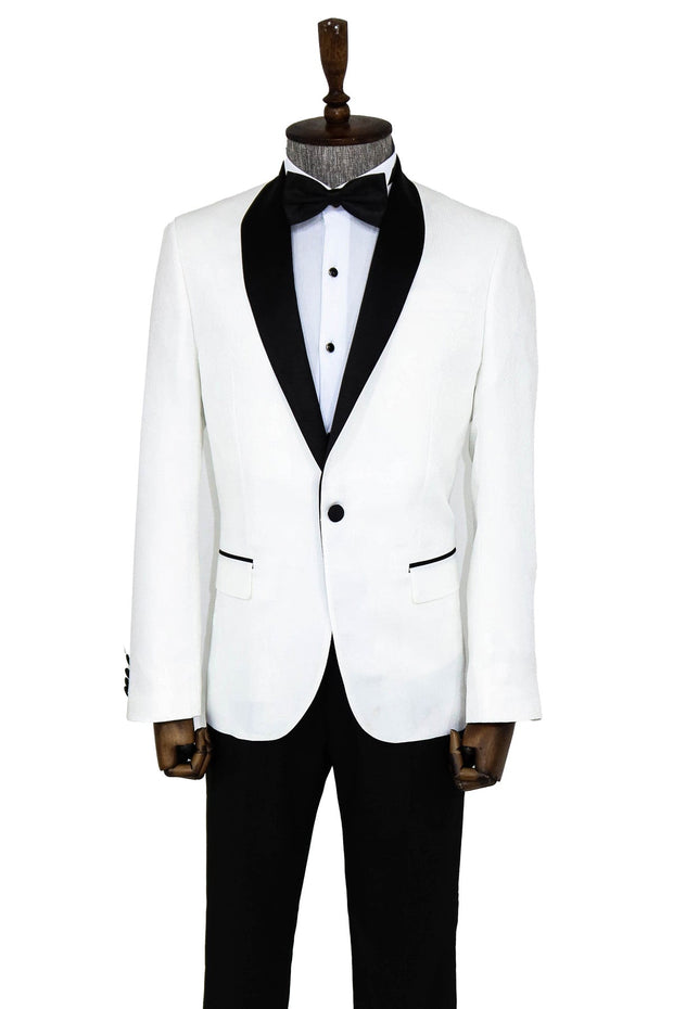 Pentagon Patterned Shawl Lapel White Men Prom Blazer - Wessi