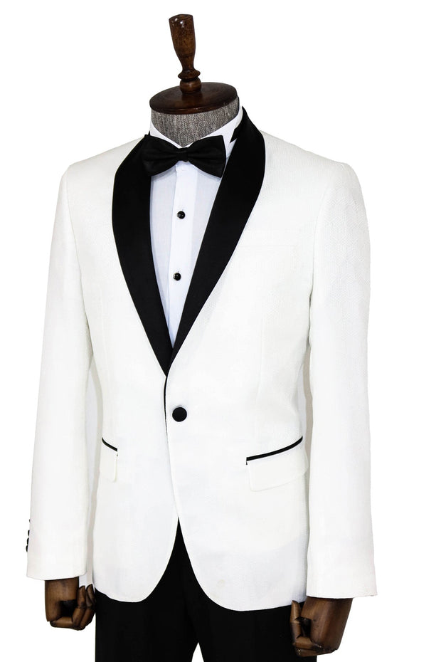 Pentagon Patterned Shawl Lapel White Men Prom Blazer - Wessi