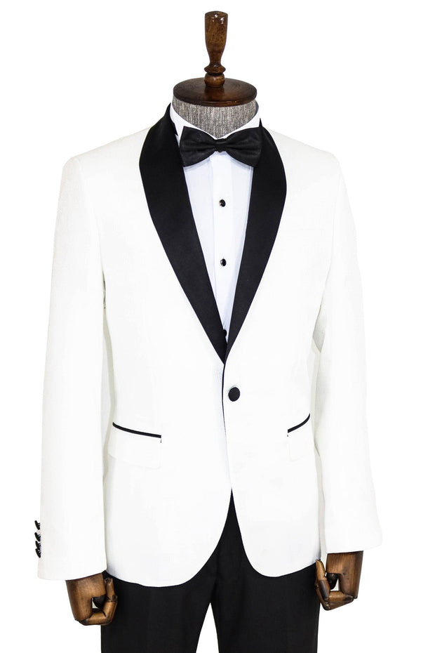 Pentagon Patterned Shawl Lapel White Men Prom Blazer - Wessi